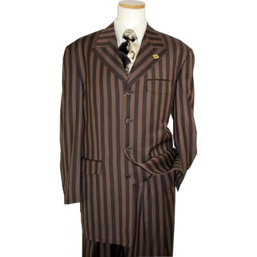 Stacy Adams Brown with Taupe Stripes Super 100's  Vest/Suit